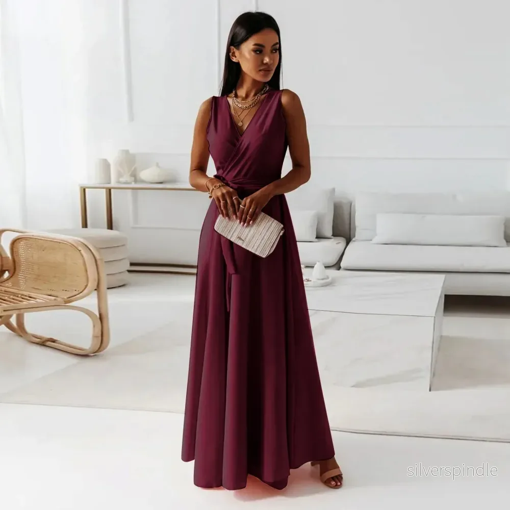 Sophie | Elegant Grön Maxiklänning med Knytmidja för Damer - Bild 2