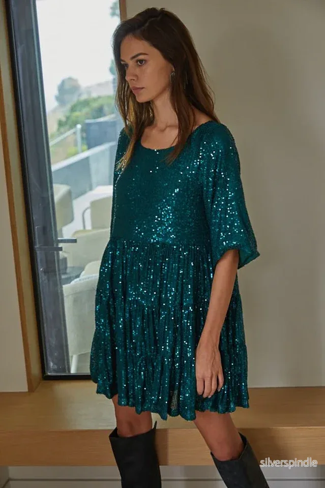 Sophie | Glittrande Mini Sommarklänning med Paljetter - Bild 3