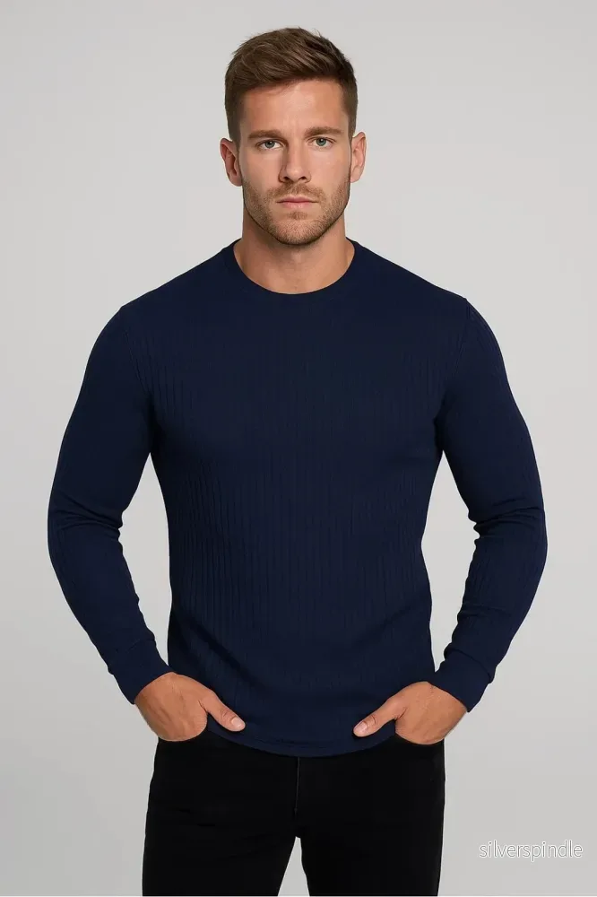 Moderna | Slim Fit Långärmad Topp för Män med Ribbad Textur | Mångsidig Bas för Komfort och Stil - Bild 2