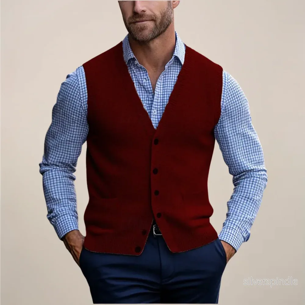 Klassisk Ärmlös Västtröja för Män med Ribbad Textur | Elegant Lagerlook för Alla Tillfällen - Bild 3