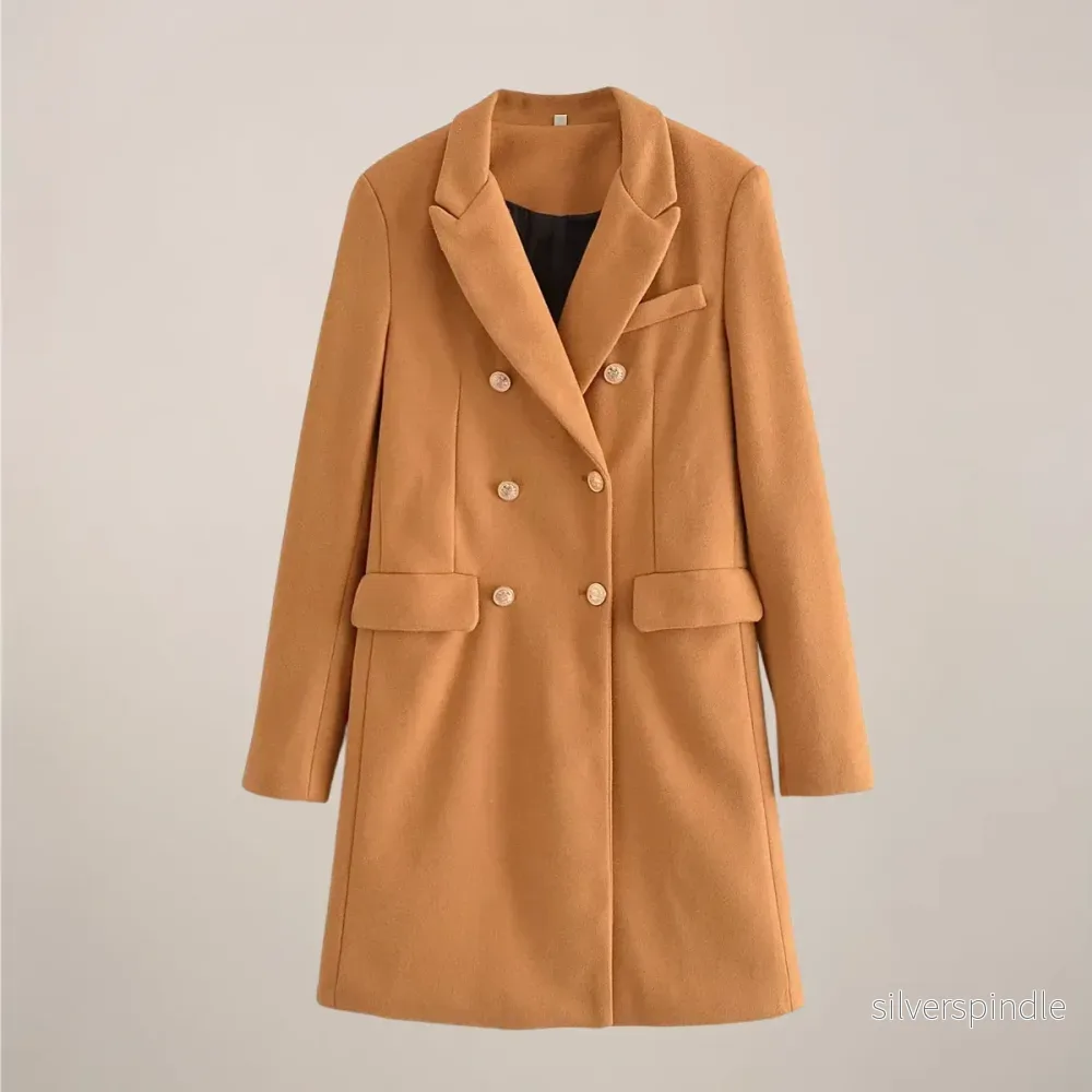Elegant Peacoat för Kvinnor | Dubbelknäppt Design med Guldfärgade Knappar | Stiligt Ytterplagg för Värme och Raffinering