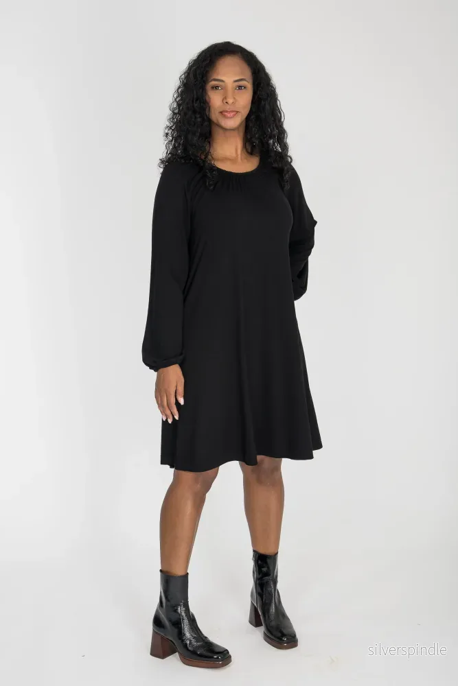 A-lined belted short jersey dress – Black A-lined belted short jersey dress – Black