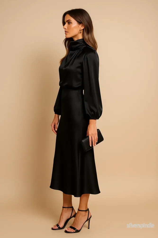 Anna | Elegant Hög Hals Midi Klänning för Dam | Modell 2 - Bild 2