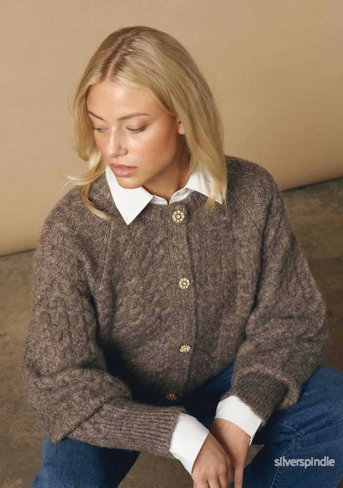 Anna Cable Cardigan – Taupe Melange