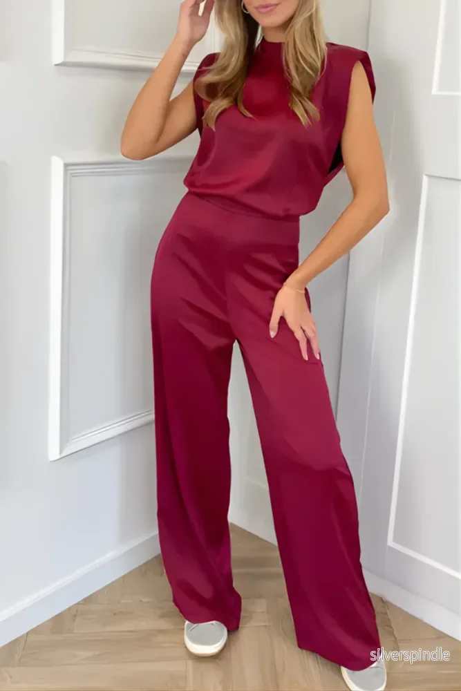 Elegant Jumpsuit | Ärmlös med Hög Hals och Breda Ben | Tidlös Design för Formella Evenemang Elegant Jumpsuit | Ärmlös med Hög Hals och Breda Ben | Tidlös Design för Formella Evenemang