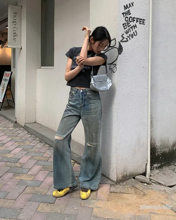 Emma | Retro Raka Jeans med Sliten Design - Bild 2