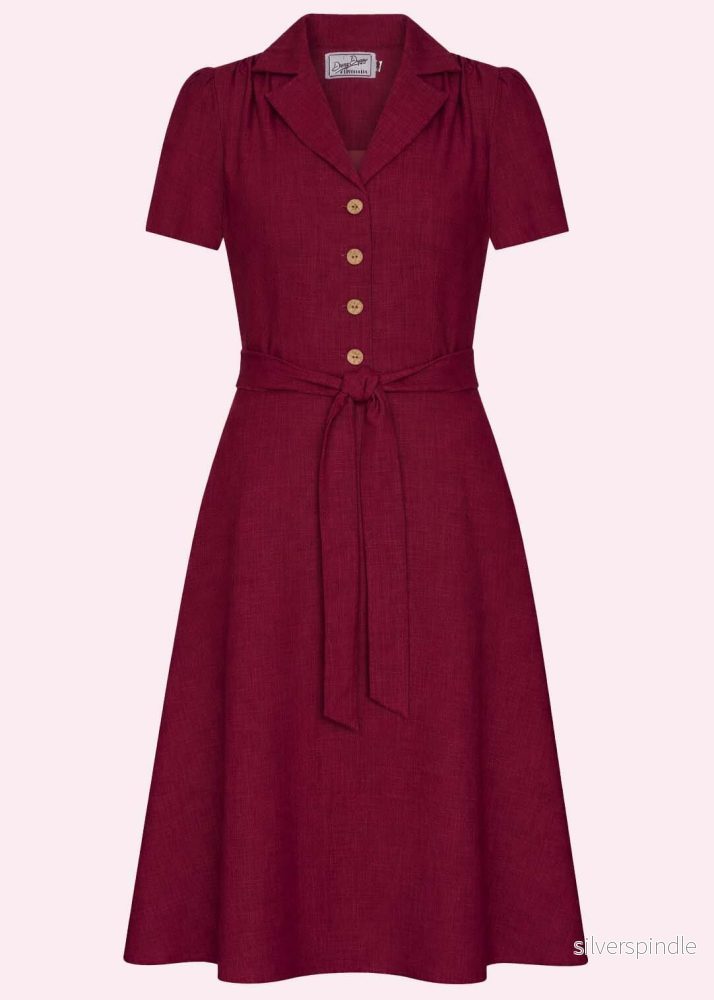 Betty kortärmad skjortklänning – berry linen Betty kortärmad skjortklänning – berry linen