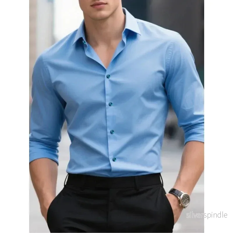 Elegant Slim Fit-skjorta för Män med Klassisk Knäppning | Perfekt för Affär och Fritid