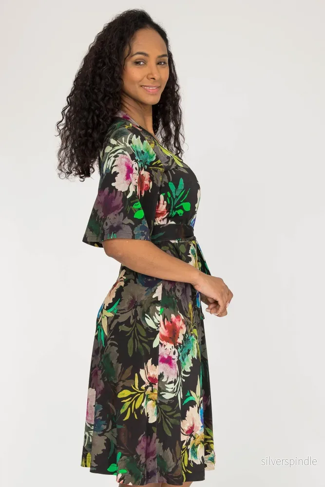 Bestie shine wrap short jersey dress - Black flowers - Bild 3