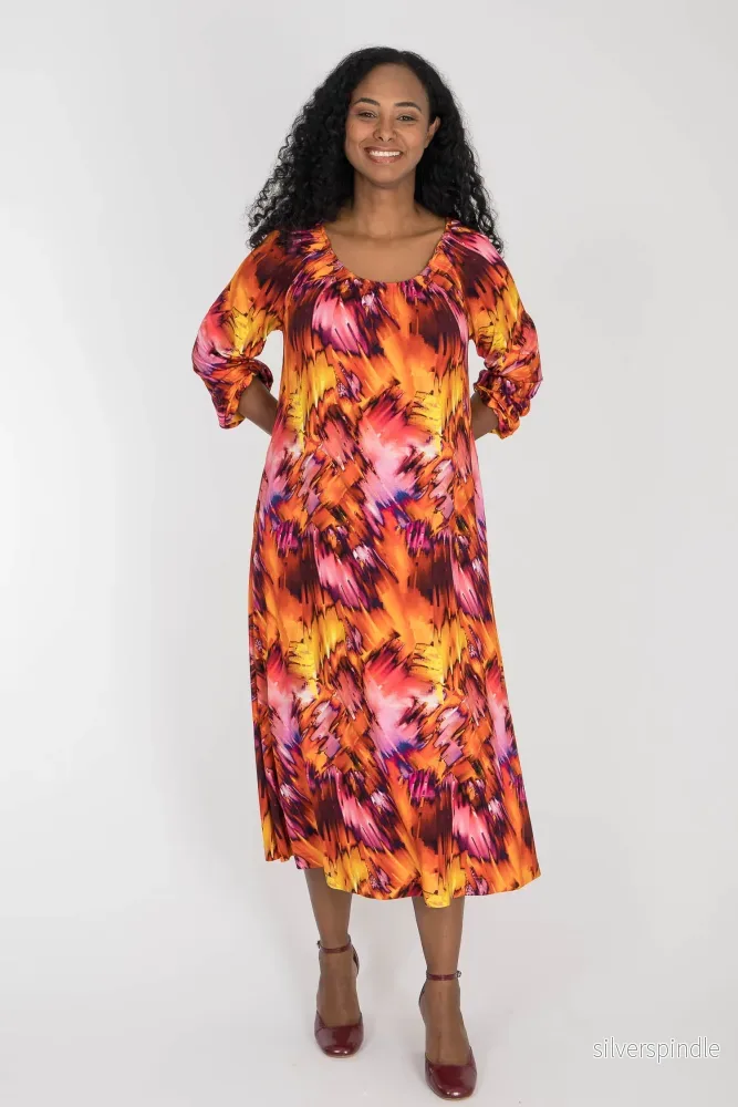 A-lined belted midi jersey dress – Pink-orange A-lined belted midi jersey dress – Pink-orange