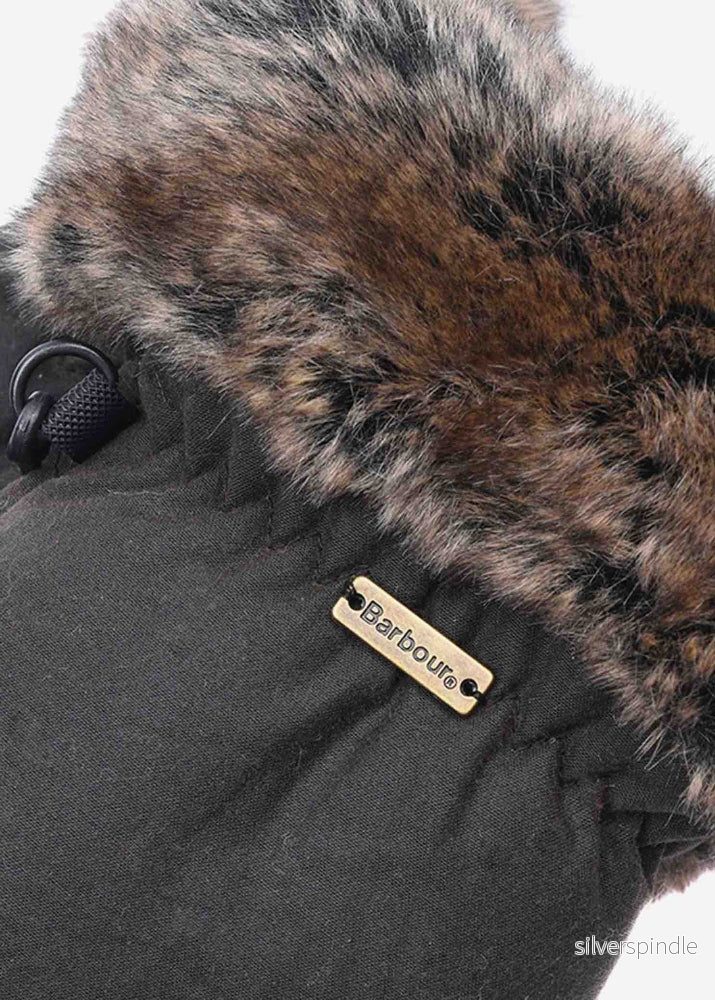 Barbour Wax Fur Trim Mittens Olive - Bild 2