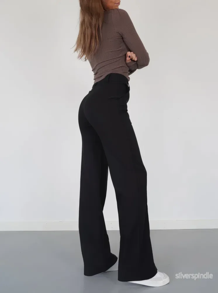 Snygga Byxor Dam | Hög Midja Raka Ben för Elegant Siluett | Praktiska Fickor - Bild 2