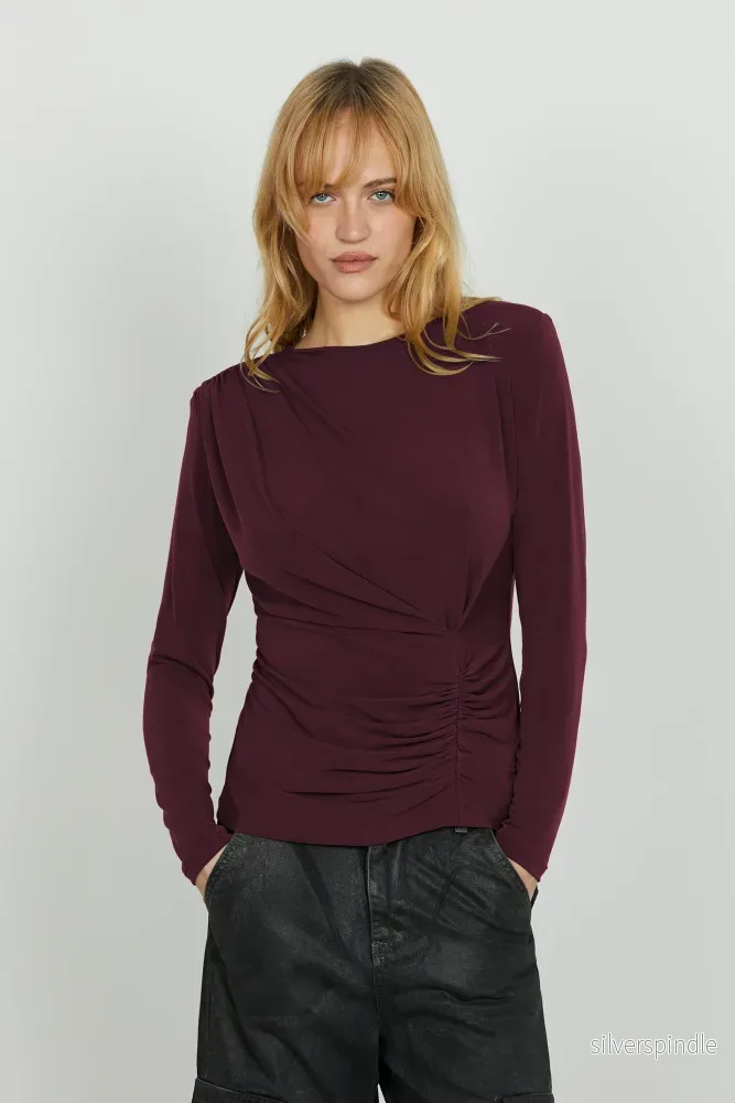 Sofia | Elegant Vit Blus Med Lång Ärmar och Veckad Midja - Bild 2