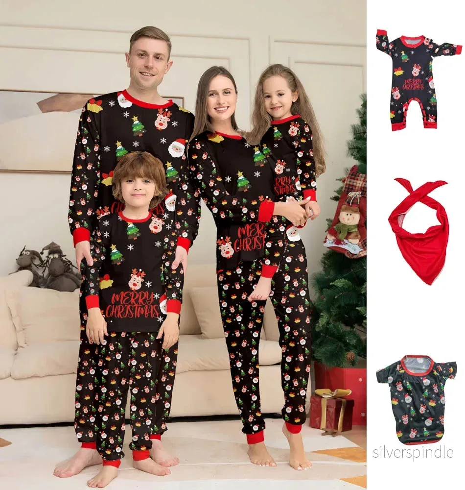 Familjepyjamas | Julpyjamas i Svart med Roligt All-Over Tryck | Bekväm Nattkläder för Mysiga Julmorgnar - Bild 2