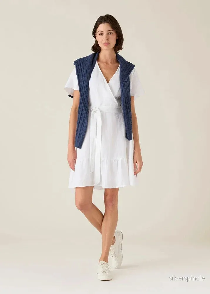 Lexington Belted Linen V-Neck Dress White - Bild 2