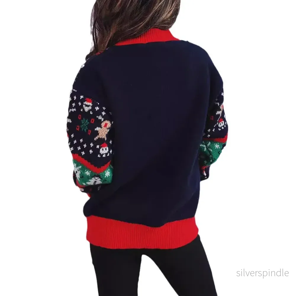 Julkollektion | Stickad Jultröja för Kvinnor med Mönster av Renar och Snöflingor | Mysig och Färgglad Design för Festligheter - Bild 2