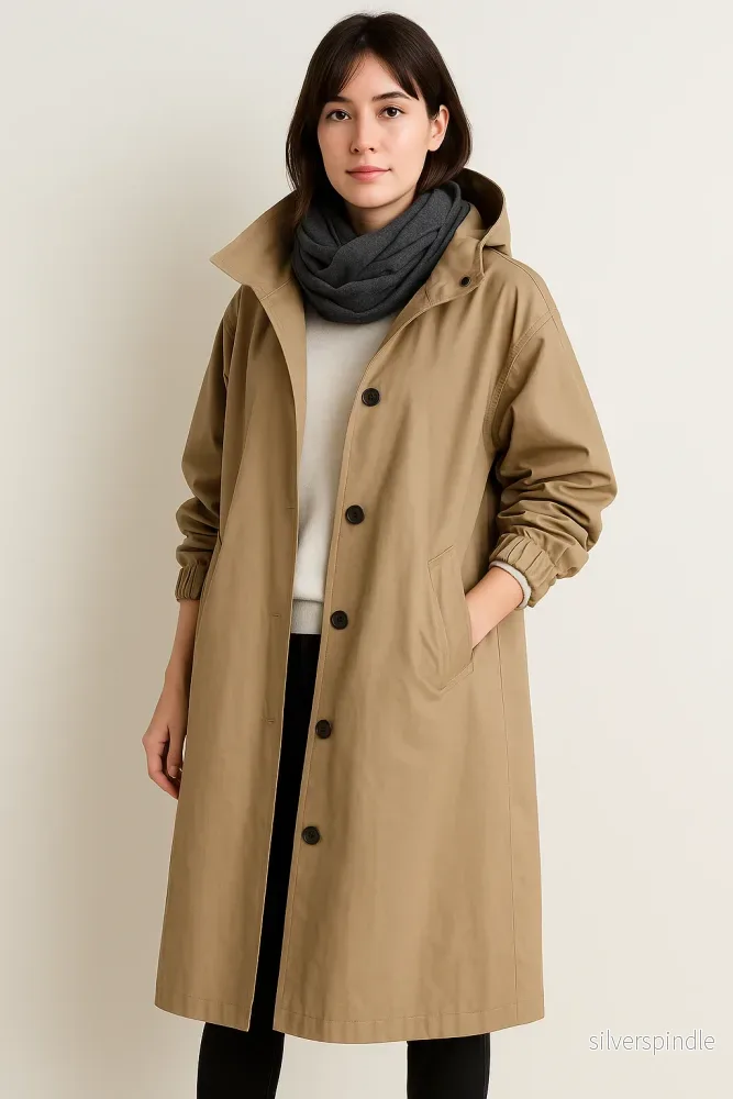 Sophie | Elegant Lång Trenchcoat Med Huva Och Fickor