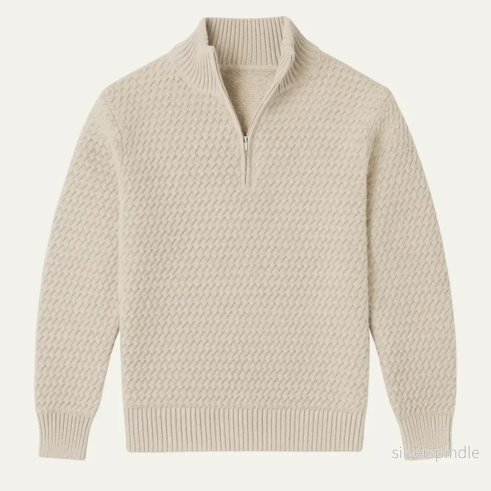 Elegant Stickad Tröja med Kvartsdragkedja och Texturerat Mönster | Perfekt för Smart Casual Stil - Bild 2