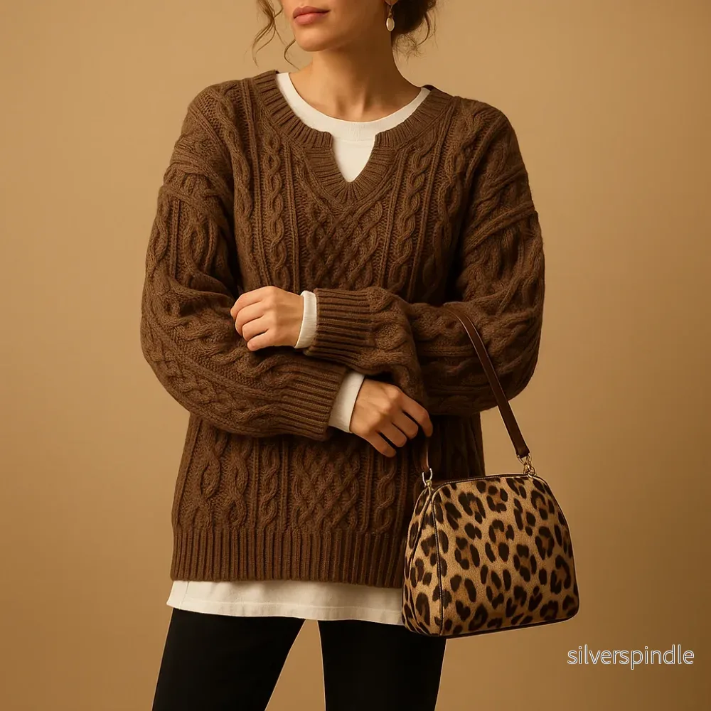 Chunky Knit | Oversized Stickad Tröja för Kvinnor med Rund Hals | Bekväm och Stilig för Vardagsbruk - Bild 2