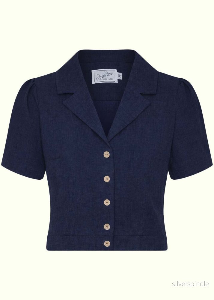 Daisy kortärmad skjorta - navy linen