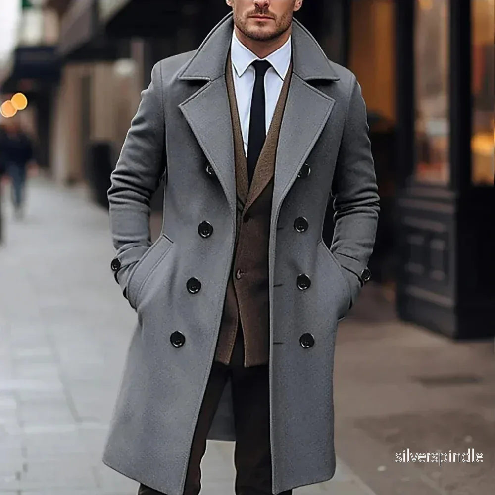 Elegant Dubbelknäppt Överrock för Män med Topp Slag | Skräddarsydd Design för Stil och Komfort - Bild 2