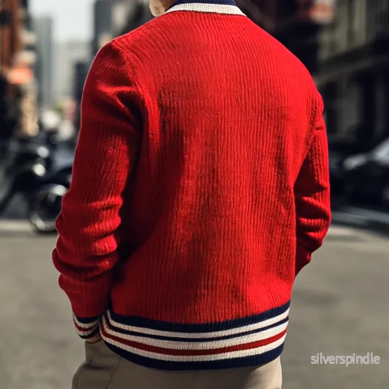 Ethan | Randig Stickad Cardigan med Knäppning - Bild 2