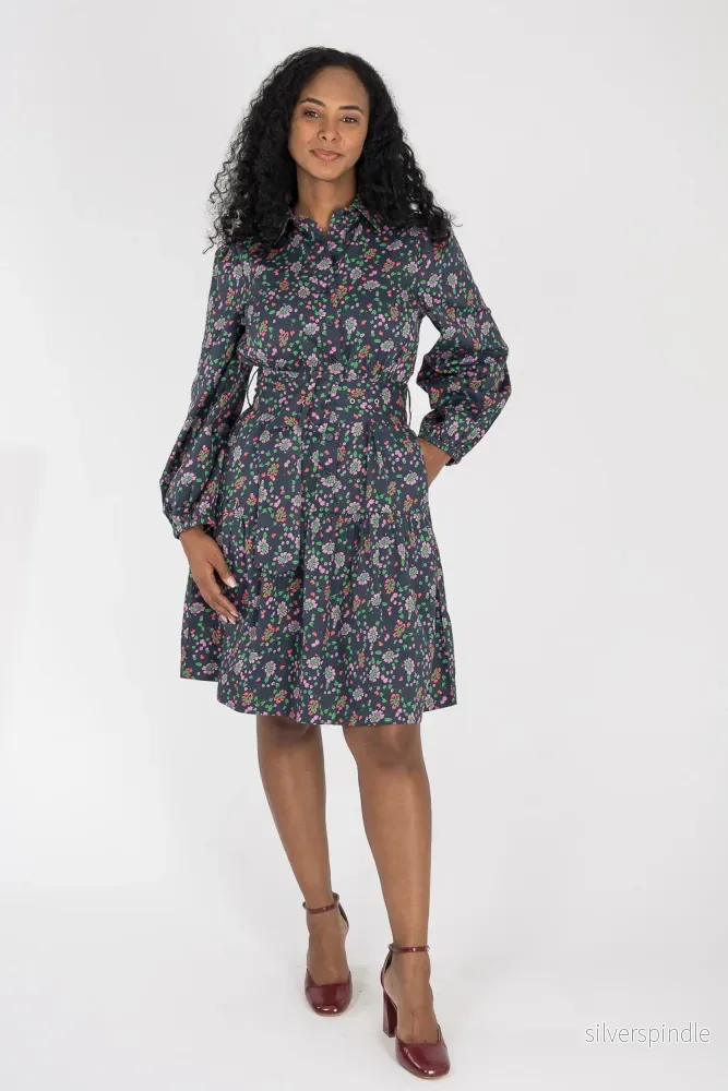 Cotton shirt short dress – Navy flowers Cotton shirt short dress – Navy flowers