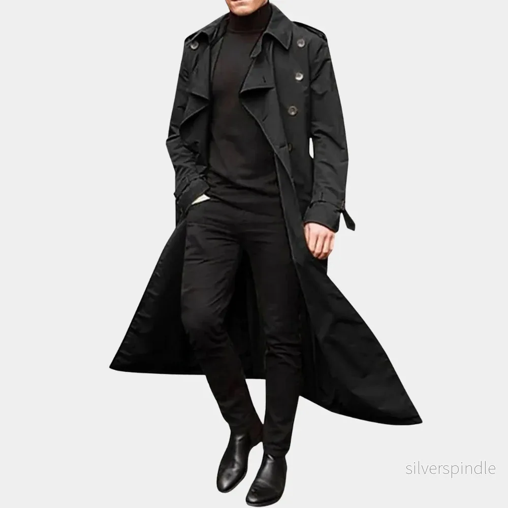 Klassisk Svart Trenchcoat för Män med Vattentålig Design | Tidlös Stil för Kalla Dagar - Bild 3