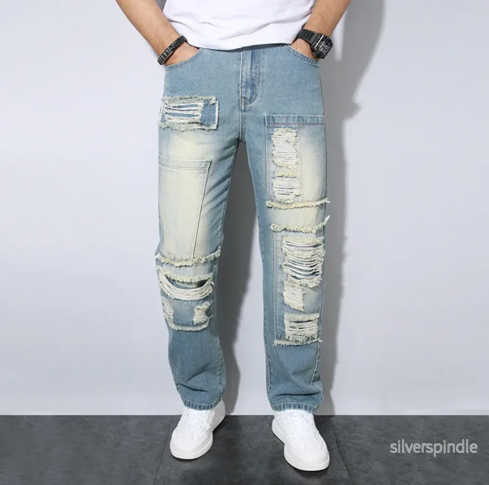Ethan | Lössittande Rak Passform Jeans med Rivit Design för Herr - Bild 3