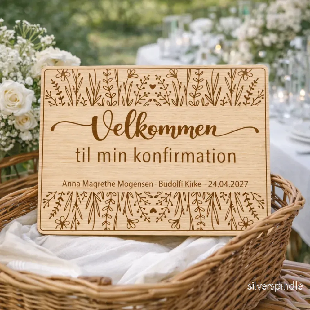 Velkomstskilt til konfirmation i træ – personligt med navn - Bild 3