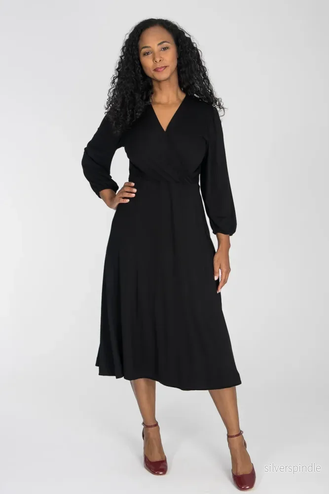 Slip-On wrap midi jersey dress – Black Slip-On wrap midi jersey dress – Black