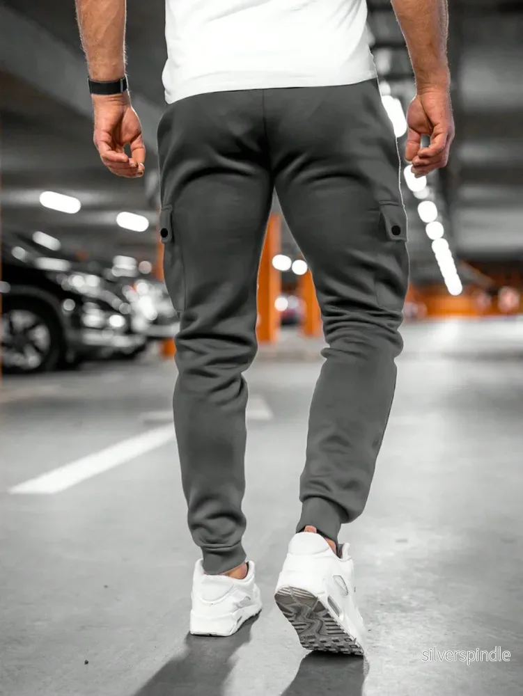 Slim Fit Joggingbyxor med Lastfickor och Elastisk Midja | Modern Design för Aktiv Livsstil - Bild 3