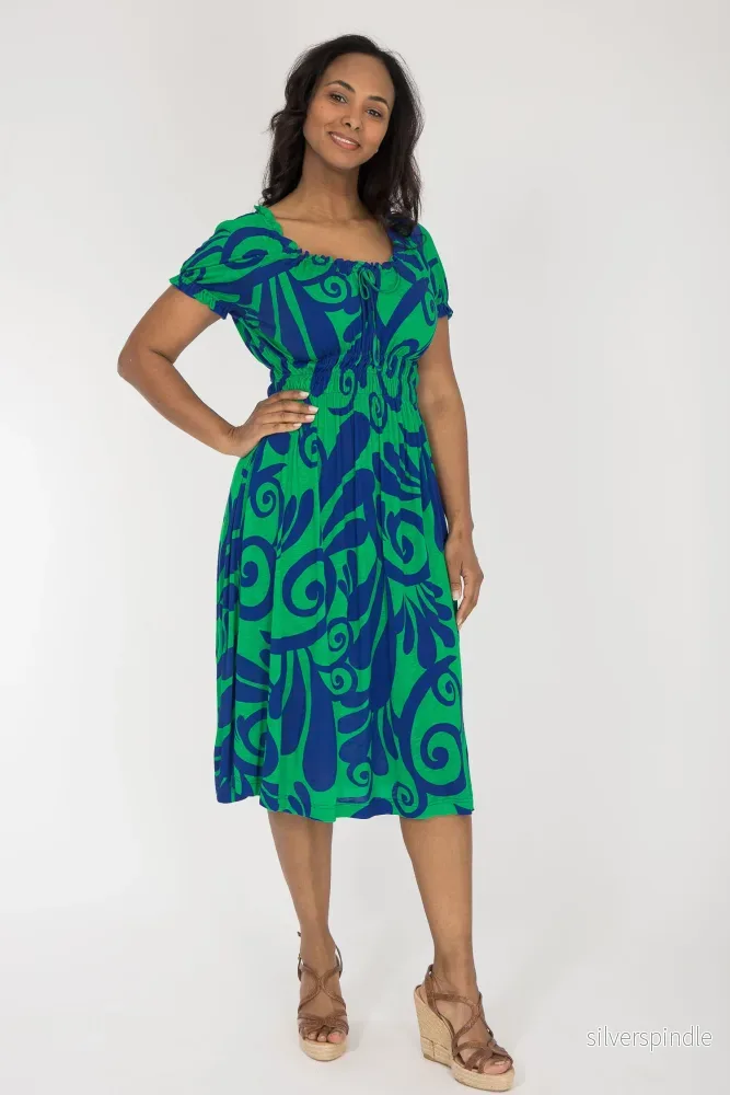 Drawstring dream short jersey dress – Blue-Green Drawstring dream short jersey dress – Blue-Green