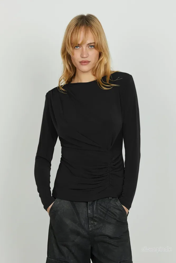 Sofia | Elegant Vit Blus Med Lång Ärmar och Veckad Midja - Bild 3