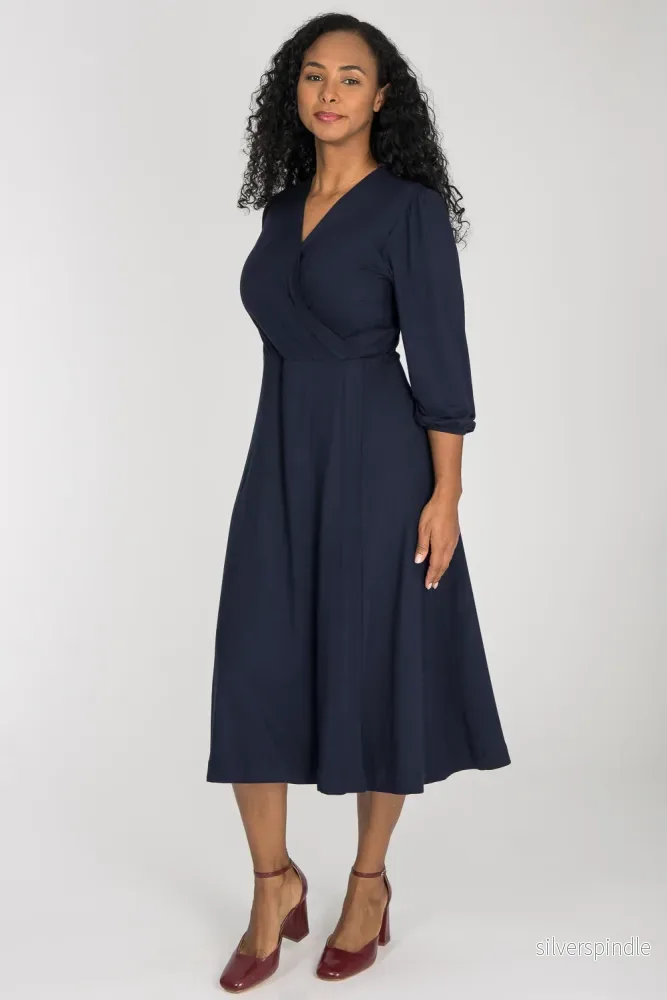 Slip-On wrap midi jersey dress – Navy Slip-On wrap midi jersey dress – Navy