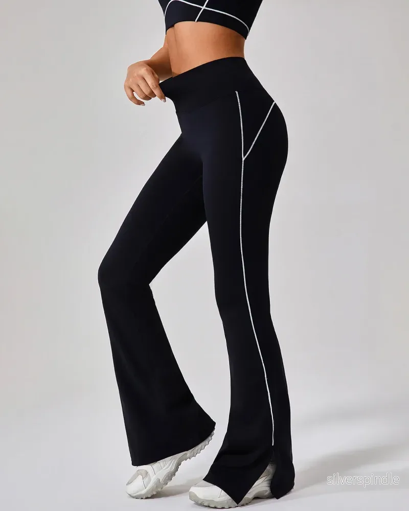 Emma | Hög Midja Utsvängda Leggings med Delade Slitsar - Bild 3