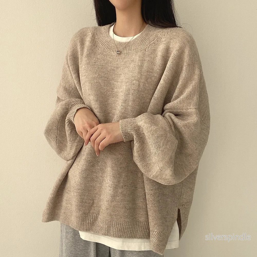 Elegant Oversized Dam Tröja med Drop Shoulders & Ribbad Kant för Avslappnad Stil Elegant Oversized Dam Tröja med Drop Shoulders & Ribbad Kant för Avslappnad Stil
