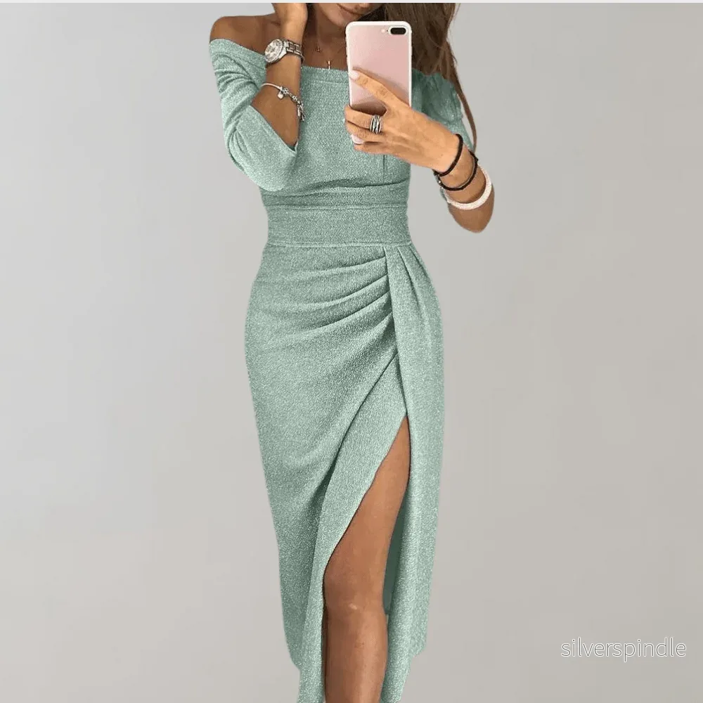 Ella | Elegant Off Shoulder Maxiklänning Dam med Slits - Bild 3