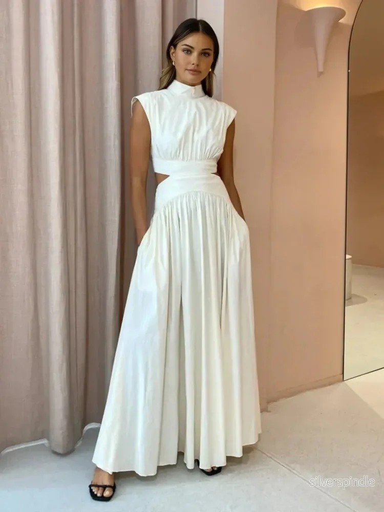 Sofia | Elegant Vit Långklänning Maxiklänning Dam med Cut Out