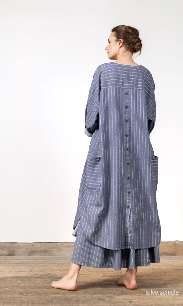 Randig kaftan i blått bomulls-/linnetyg - Bild 2