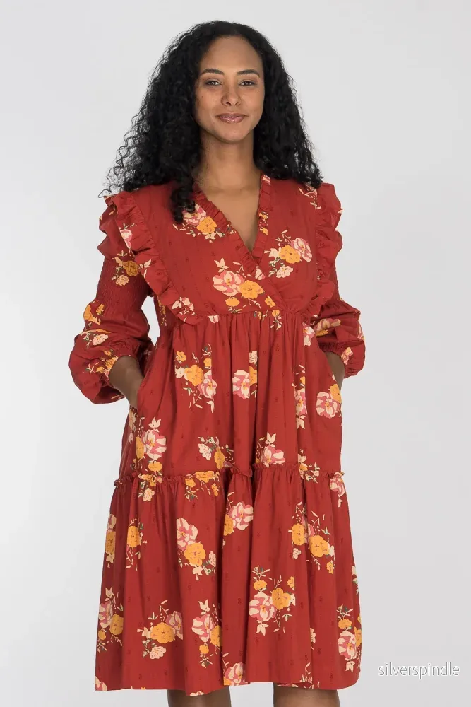 Flounce dobby short dress – Red Flower Flounce dobby short dress – Red Flower