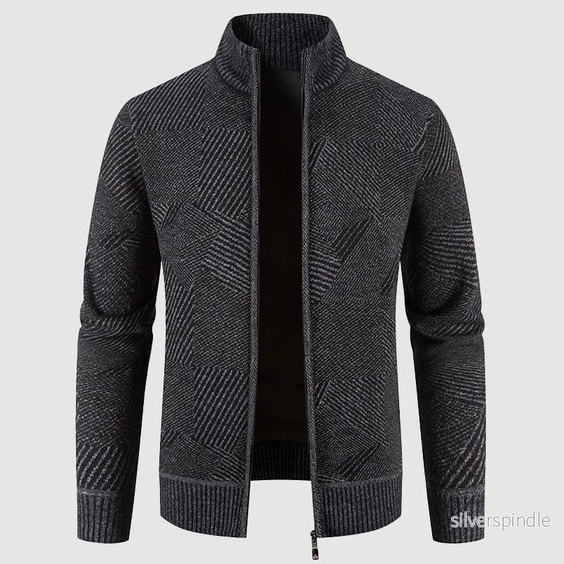 Geometrisk Cardigantröja för Män med Dragkedja & Falsk Hals | Elegant Lätt Lager för Kyliga Dagar Geometrisk Cardigantröja för Män med Dragkedja & Falsk Hals | Elegant Lätt Lager för Kyliga Dagar