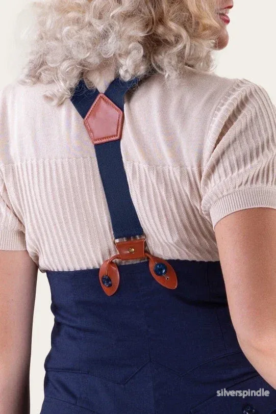 The Sassy Suspenders seler vegan - navy/ cognac - Bild 3