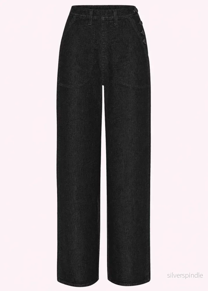 1940's button jeans - svart denim
