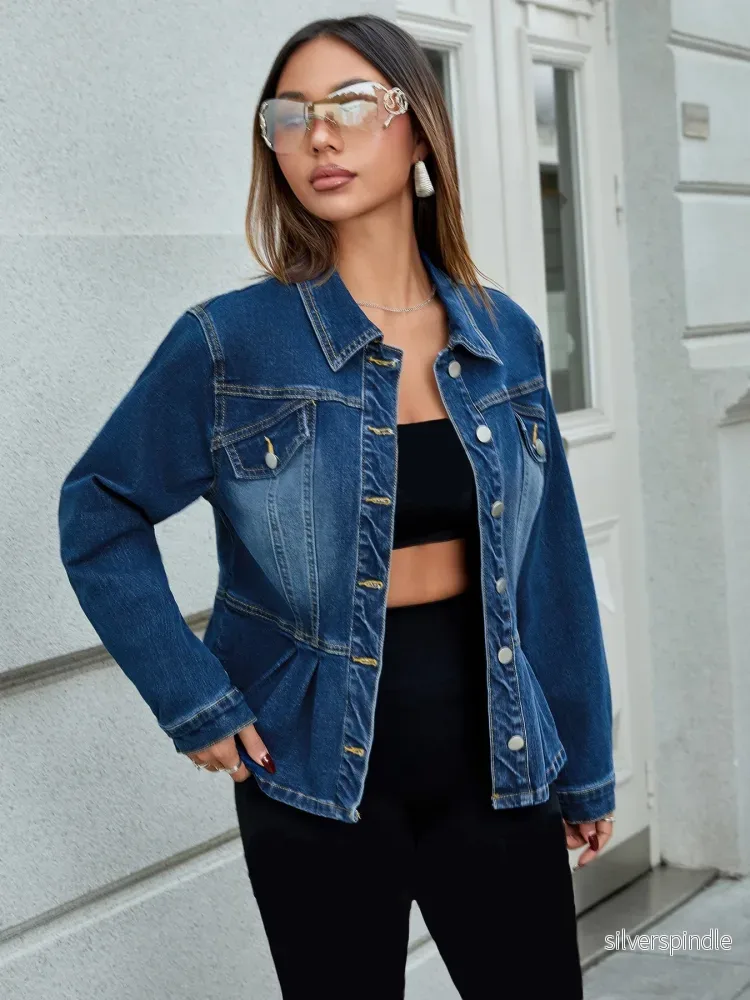 Sophie | Kort Mörkblå Jeansjacka Dam Med Justerbar Dragsko - Bild 2