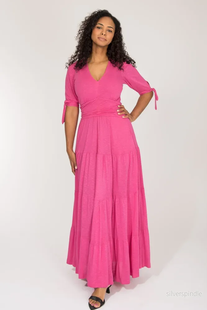 Flowy maxi jersey dress - Cerise - Bild 3