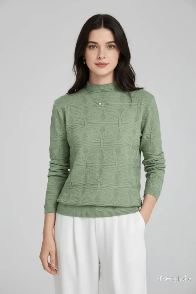 Elegant | Vit Stickad Tröja Dam med Mock-Hals och Slim Fit | Perfekt för Höst och Vinter - Bild 2