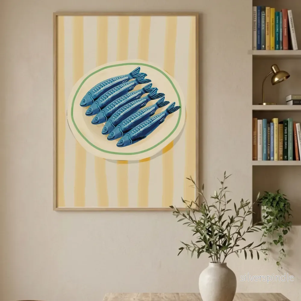 Blå sardinposter för kök och matsal