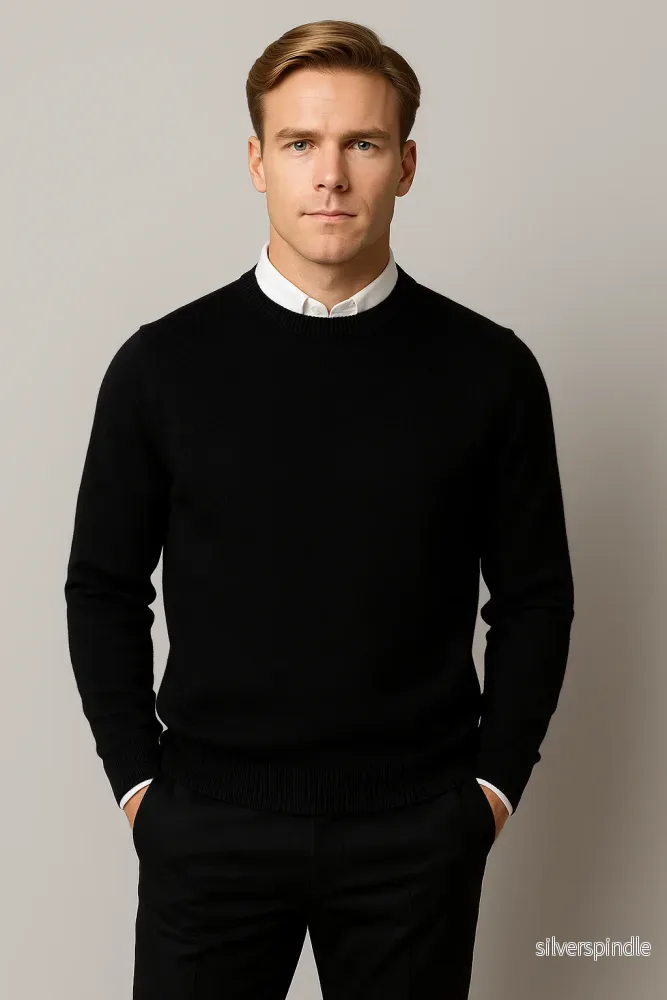 Klassisk Tröja | Rund Hals Tröja för Män med Raffinerad Design | Mångsidig för Smart Casual och Affärsmöten - Bild 2
