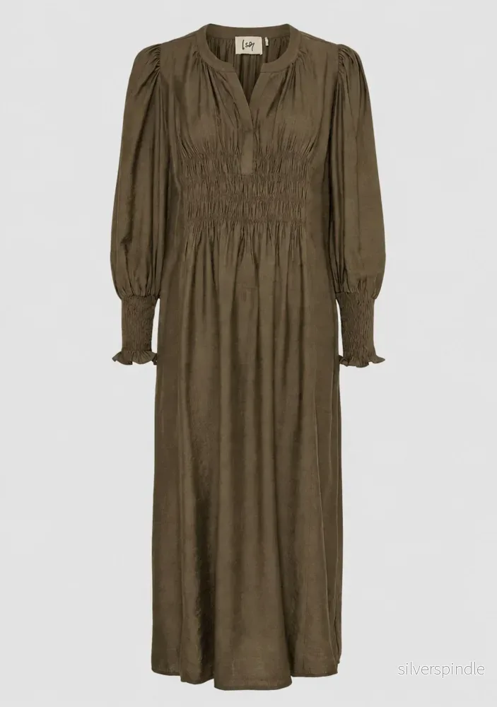 Ane V-Neck Dress - Dark Khaki - Bild 3